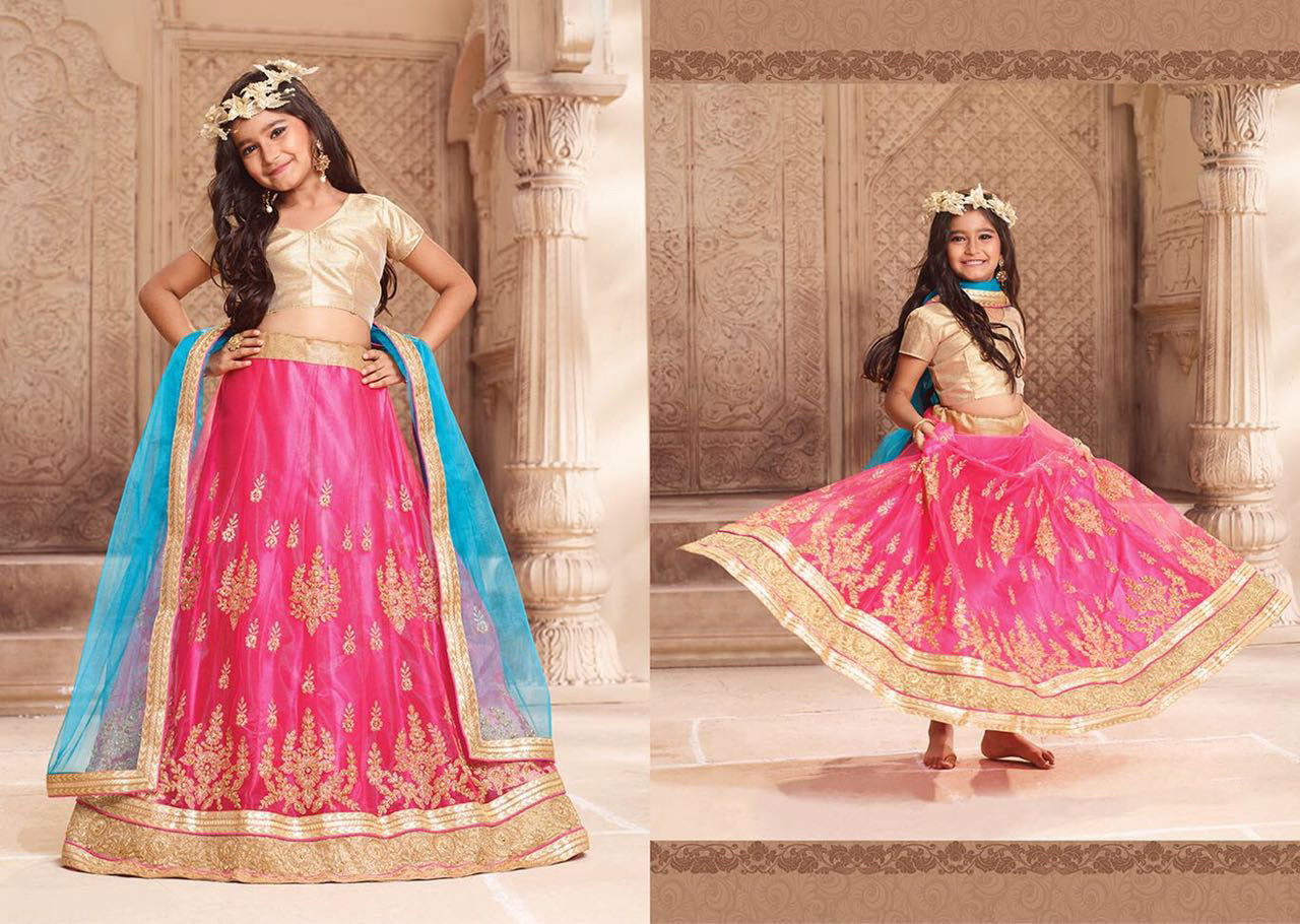 Pretty Blue Embellished Lehenga Choli w/ Pink Dupatta for Kids #27291 | Buy  Online @ DesiClik.com, USA