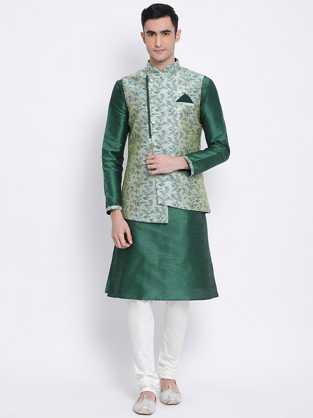 Green kurta pajama deals with jacket